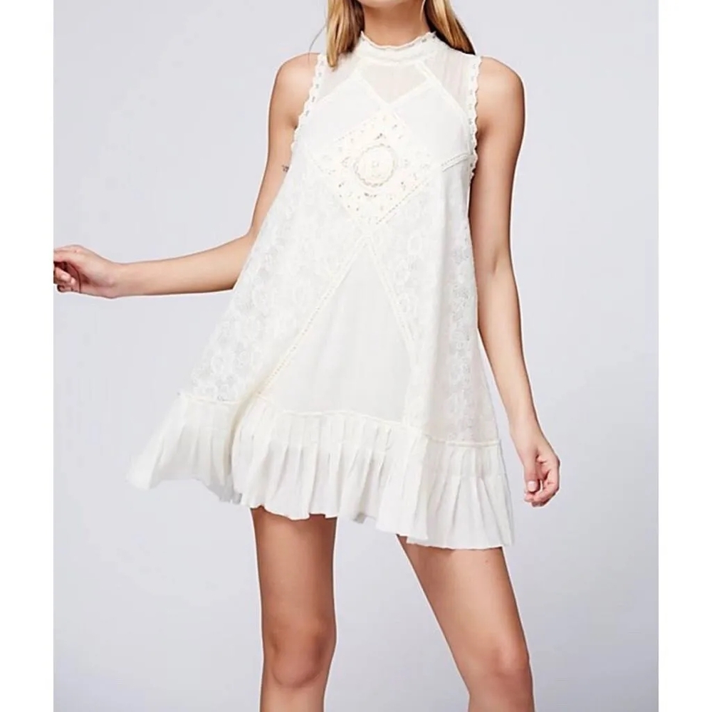 Free People Size Xs Angel Lace Sleeveless Shift Mini Dress Ivory White Open Back